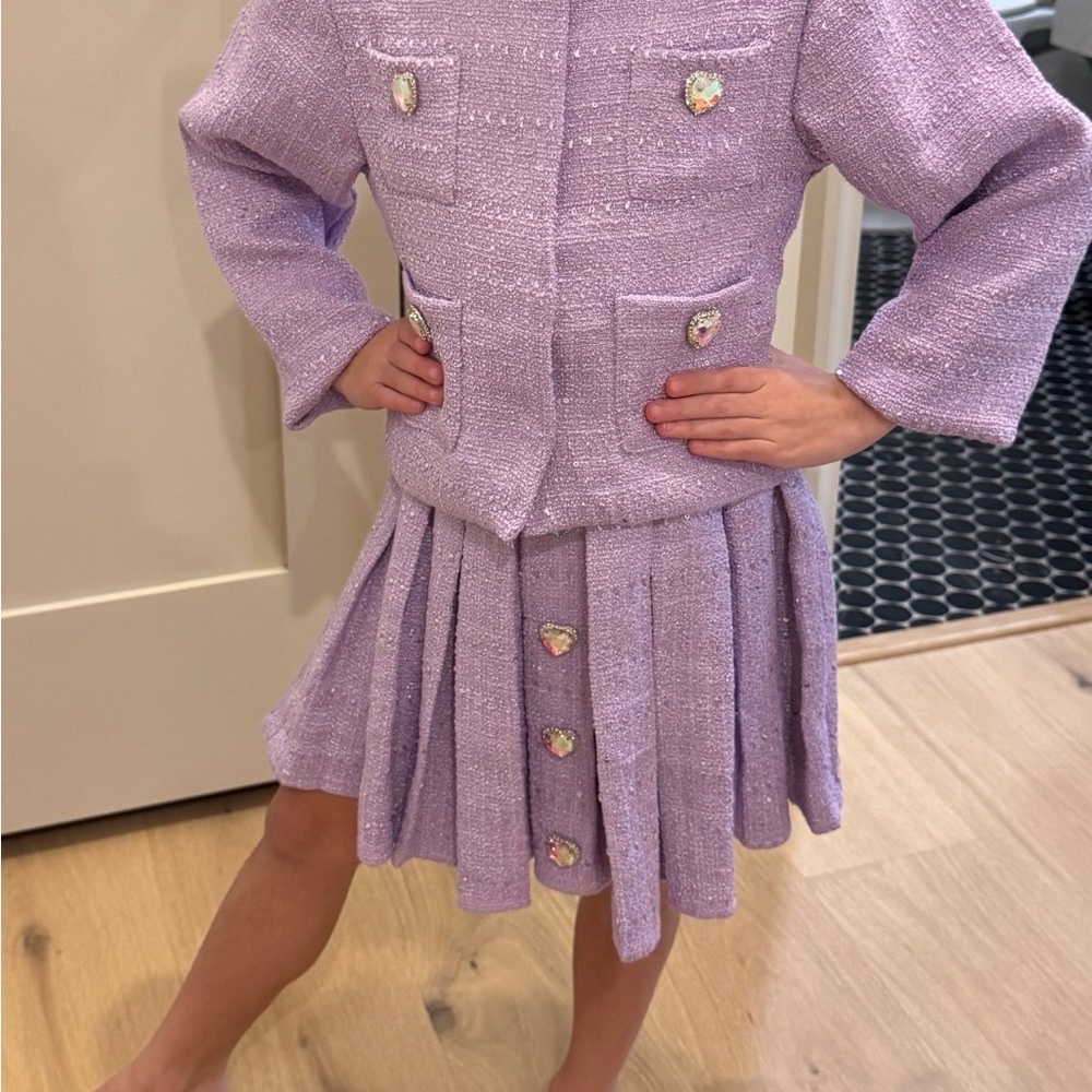 Lola + The Boys Lavender Tweed Jacket & Pleated Skirt Set